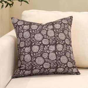 Amor Virisso 18x18 Floral Vintage Block Print Cushion Cover Neutral <b>Throw</b> Pillows for Couch & Living Room - Product Image 1