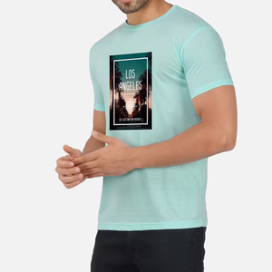 เสื้อยืดแขนสั้นผู้ชายสีฟ้าอ่อน คอกลม ดีไซน์ลำลอง ทรงปกติ - Product Image 3