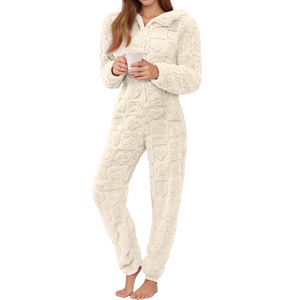 Pijama Enterizo con Capucha para Mujer, Manga Larga, Color Sólido, Tejido de Hilo Teñido, 100% Poliéster, Impermeable, con Cierre de Cremallera, Invierno, 220g - Product Image 1