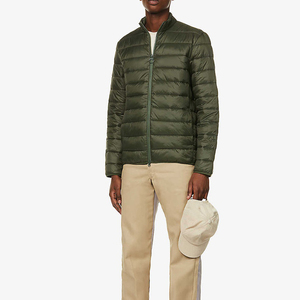 Chaqueta acolchada verde oliva para hombre, cuello alto, cierre de cremallera, a prueba de viento, informal, ajustada, de poliéster. - Product Image 2