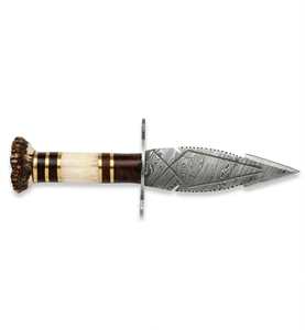Custom OEM <b>hand</b> forged damascus steel utility <b>tool</b> with Stag Antler bone and dark wood handle - Product Image 5