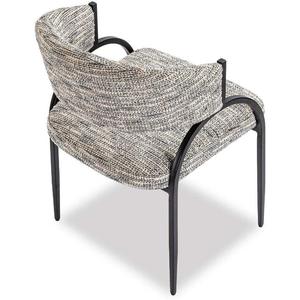 Modern <b>Black</b> Metal Frame Upholstered Dining Chair Curved Backrest Sherpa Grey Accent <b>Armchair</b> for Hotel Dining Room - Product Image 4