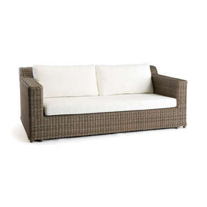 Fauteuil d'extérieur en osier avec coussin blanc, canapé de jardin contemporain une place en rotin PE, mobilier imperméable - Product Image 3