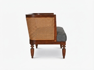 Mahogany Cushion Back Two Seat <b>Sofa</b> Upholstered <b>Bench</b> Traditional Design Square Shape Foam Filled Curved Arms for Living Room - Product Image 2