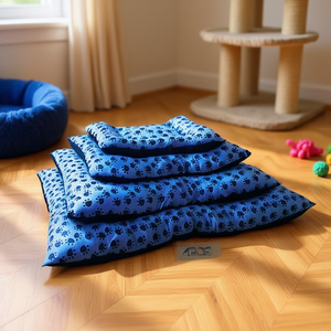 Ensemble de 4 lits pour animaux Yommy, bleu royal avec motif empreinte de patte, pour chiens et chats - Product Image 3