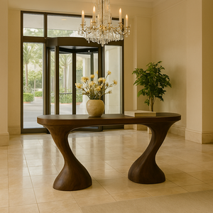 Console d'entrée moderne de luxe en bois massif, mobile, de style artistique et rustique, sculpturale - Product Image 6