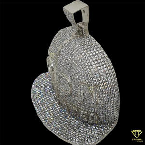 Premium Rhodium Plated Baseball Cap Pendant <b>Necklace</b> in 925 Sterling Silver with Iced Out Lab grown Hip Hop Style Design - Product Image 3