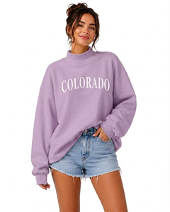 Sudadera Oversize de Cuello Alto para Mujer, con Estampado Colorado Morado, Hombros Caídos, Manga Larga, Tejido de Algodón, Ropa Casual de Otoño - Product Image 1