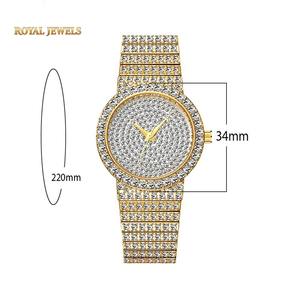 Montre à quartz dorée avec cadran diamanté, bracelet en acier inoxydable, montre-bracelet ronde pour femme, robe de soirée - Product Image 3