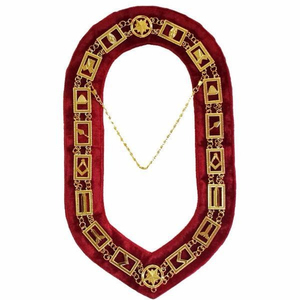 Collier de maître maçon de haute qualité, Grand Lodge, or/argent sur métal rouge, avec insigne plaqué à coudre - Product Image 5