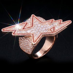 Anillo de cóctel de lujo con diamante moissanita VVS, forma de estrella brillante, plata de ley 925, chapado en rodio, estilo hip hop. - Product Image 2