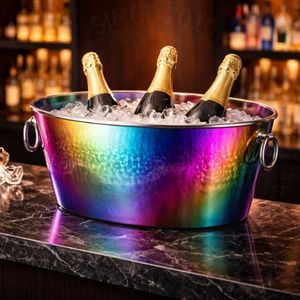 Cubo de Hielo Metálico con Rayas PVD Arcoíris para Bares, Discotecas y Fiestas de Estilo Europeo, 5L de Capacidad, Hecho a Mano - Product Image 1