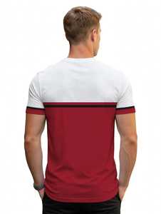 T-shirt décontracté pour homme à col rond et manches courtes, coloris blanc et bordeaux, avec bordure contrastante - Product Image 3