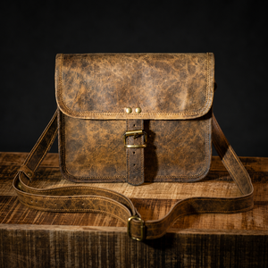 Distressed Brown Leather Crossbody Satchel Bag Vintage Handmade <b>Shoulder</b> Purse With Buckle <b>Strap</b> For Daily Use - Product Image 2
