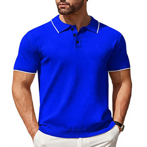 Polo en tricot à manches courtes pour homme, couleur unie, col boutonné, coupe classique, décontracté - Product Image 5