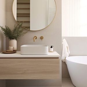 Meuble-lavabo mural de luxe personnalisé JY Project en bois PET avec finition bois, avec robinet, en contreplaqué moderne pour salle de bain haut de gamme - Product Image 2