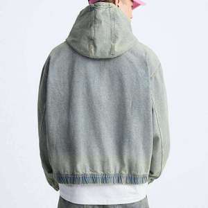 Sudadera con Capucha de Felpa 100% Algodón para Hombre, Estilo Urbano, Azul Lavado Ácido, Transpirable, Oversize, con Logotipo Personalizado, Más Vendida - Product Image 2