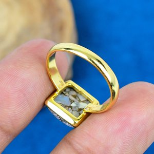 Natural Ethiopian <b>Opal</b> Copper Square Shape Gemstone <b>Ring</b> 18k Gold Micron Over 925 Sterling <b>Silver</b> - Product Image 4