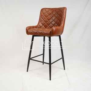 Tabouret de bar moderne réglable en cuir véritable à 100 % avec coussin, base en métal solide, chaises de bar hautes pour usage commercial - Product Image 3