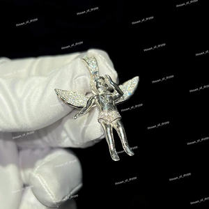 Collar con colgante de ángel de plata 925 con diamantes de moissanita, estilo hip hop, regalo para él y para ella. - Product Image 2