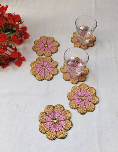 Handmade Peach Flower Shape Beaded Coasters-Custom Color/Size Eco-Friendly Luxury <b>Seed</b> Bead & Cotton Embossing Whimsy Art Craft - Product Image 5