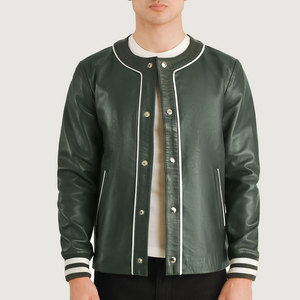Chaqueta Bomber de Cuero PU para Hombre, Cuello Redondo, Color Sólido, Corte Regular, Estilo Casual Otoñal, Cierre de Botones - Product Image 2