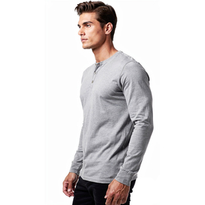 Men's Summer Henley T-Shirt Regular Fit Casual Wear Henley Tee Shirts Men 100% Cotton Long Sleeve Henley <b>TShirt</b> Men - Product Image 4