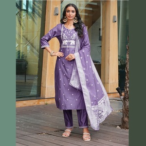 Conjunto de Kurti Lavanda para Mujer, Muy Moderno, Manga 3/4, Corte Vaticano, Completamente Cosido, para Ocasiones Formales y Festivas - Product Image 1