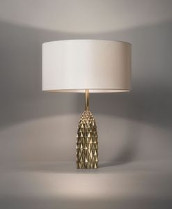 Modern Metal <b>Table</b> Lamp with Geometric Base and White Linen Shade for Living Room Indoor Decor - Product Image 1