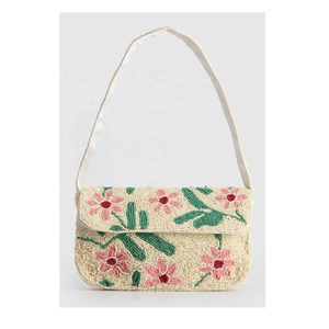 Sac à bandoulière tendance fait main avec broderie perlée pour femme, motif floral artistique, perles colorées et finition élégante - Product Image 1
