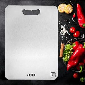 Planche à découper en acier inoxydable avec poignée, antidérapante, durable, compatible lave-vaisselle, pour la préparation des aliments, des légumes et de la viande en cuisine - Product Image 1