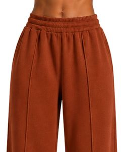 Women Rust Brown Wide Leg Sweatpants High Waist Loose Fit Casual <b>Fleece</b> <b>Jogger</b> Lounge Pants Streetwear Wear - Product Image 5
