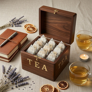 Handmade Indian Rosewood <b>Tea</b> Storage <b>Box</b> | Square Wooden <b>Tea</b> Organizer Container with Decorative Inlay Design | Elegant Kitchen - Product Image 2