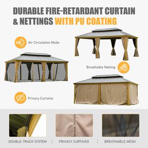 14x20FT Hardtop Galvanized Steel Gazebo Double <b>Roof</b> Aluminum Frame Permanent Metal <b>Canopy</b> Large Curtain Netting Pergola Gazebo - Product Image 6