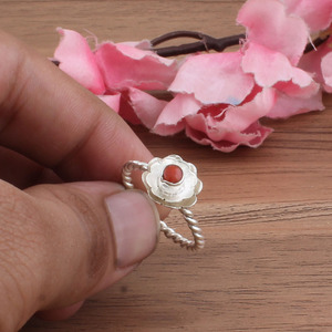 Wholesale <b>Turquoise</b> Flower Bezel Setting 925 Sterling Silver Adjustable Boho Wedding <b>Ring</b> for Women - Product Image 1
