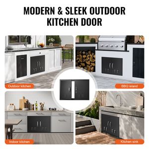 Porta di accesso doppia per cucina esterna e barbecue, 30W x 21H pollici, con maniglie verticali a muro, accessorio per piastra fredda a incasso - Product Image 6