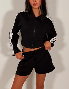 Custom Logo Women's French Terry Tracksuit Y2K Cropped <b>Zip</b> <b>Up</b> Sweatshirt & Shorts 2 Piece Lounge Set Streetwear Outfit OEM Made - Product Image 3