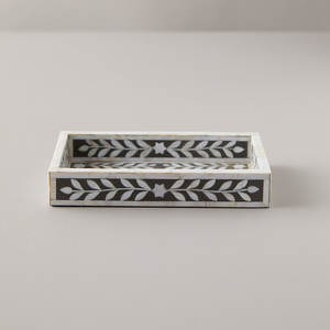 Plateau de rangement en nacre de qualité supérieure, avec incrustations de fleurs et de feuilles en os, plateau de service en nacre - Product Image 1