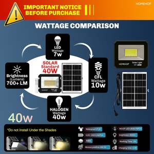 Projecteur solaire Homehop 40 watts, lampe murale extérieure étanche LED automatique sans fil pour jardin, balcon, allée, pelouse, terrasse - Product Image 3