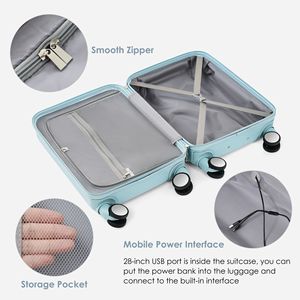 Porta USB 20/24/28 pollici Set bagaglio luce blu linea aerea certificata ABS Hard Shell Spinner ruote apribile anteriore Design portabicchieri - Product Image 3