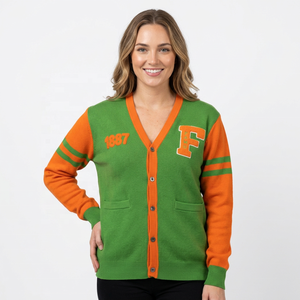 Suéter Cárdigan de Punto Personalizado con Bordado, Cuello en V, Manga Larga, Botones al Frente, para Mujer - Product Image 1