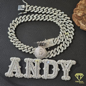 Custom " ANDY " <b>Name</b> Pendant Moissanite Diamond Cuban Link <b>Chain</b> Hip Hop Iced Out Necklace For Men Women - Product Image 6