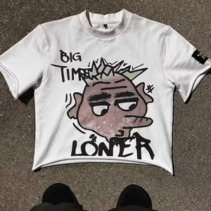 T-shirts unisexes surdimensionnés en coton 100% blanc tricoté avec logo sérigraphié sur le devant, style streetwear, 200g, vente en gros - Product Image 4