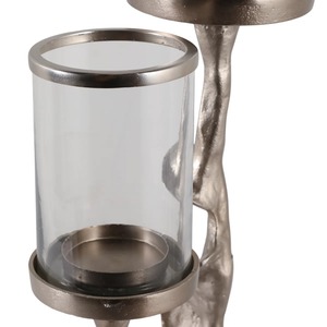Porte-bougies de sol en métal argenté de luxe, design vague organique, sculpté, élégant, grand centre de table métallique pour bougies - Product Image 5