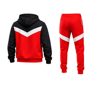 Men’s Red Black Contrast Hoodie Tracksuit Set with <b>Zip</b> <b>Up</b> <b>Jacket</b> and Slim Fit Jogger Pants Casual Sportswear Outfit - Product Image 3