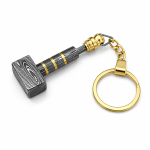 Jexmoo Custom Handmade Damascus Steel Hammer Keychain with Gold Plated Chain <b>Square</b> Shape Classic Style with Ring Box - Product Image 4