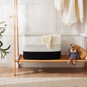 Must Have Best Seller <b>Large</b> Rectangle Cotton <b>Storage</b> <b>Basket</b> Black White Design Sustainable Home Organizer Wholesale Supplier - Product Image 3