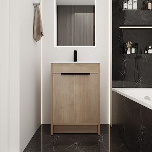 Freestanding White Ceramic <b>Bathroom</b> <b>Vanity</b> with 2 Soft Close Cabinet Doors W1286S (KD PACKING) BVB02424PLO G BL9060B) - Product Image 2