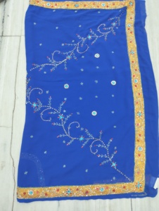 Shubham Collections High Demanded No.1 Quality Indian Authentic Blue Saree Stone Beaded Work Intricate Lace <b>Border</b> Pattern - Product Image 2