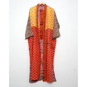 Bridal <b>Robe</b> Light Weight Breathable Silk V-neck <b>Woman</b> Night Wear Long <b>Robe</b> Floral Print Indian Vintage Recycled Silk Sari Kimono - Product Image 2